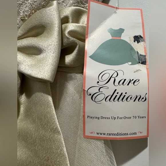 Rare Editions Ivory Lace Dress with Gold Bow - www.buildwithchirag.com
